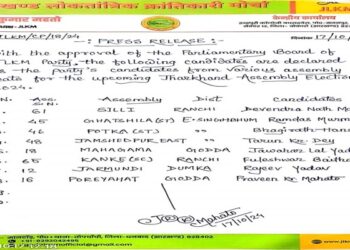 जेएलकेएम ने जारी की तीसरी लिस्ट, सिल्ली से देवेंद्रनाथ महतो चुनावी मैदान में