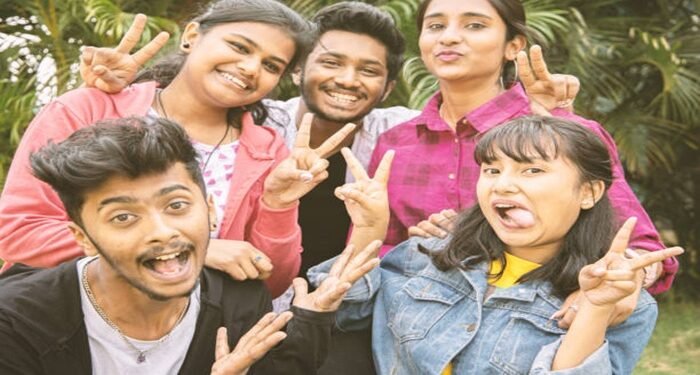 Young teenage friends taking selfie with funny faces - Concept of youth happy friendship having fun together - Millennials of selfie generation